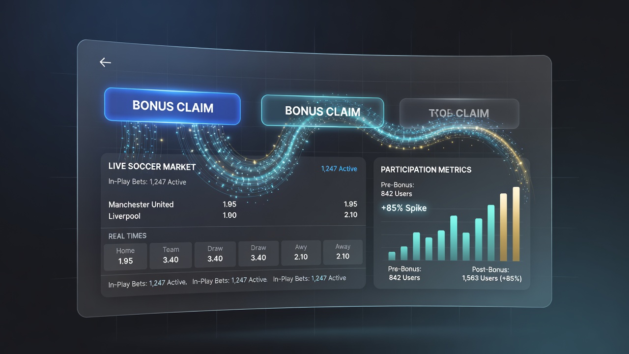 Analytics dashboard displaying increased live soccer betting activity after bonus claims on mobile