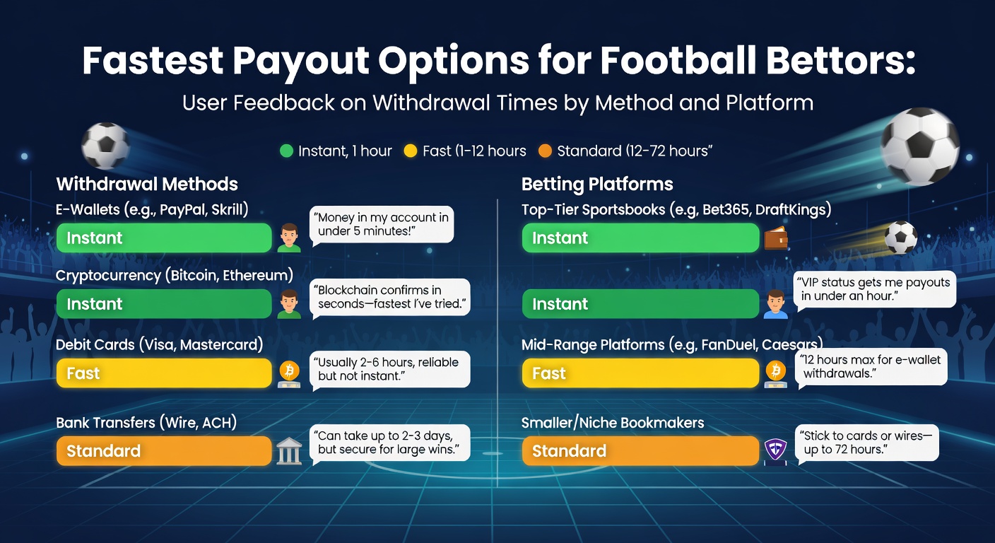 Digital wallet icons and clock showing quick payout times for football betting withdrawals