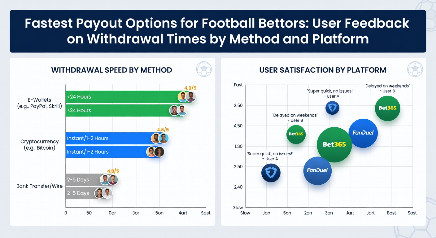 Comparison chart of withdrawal methods with clock icons and user ratings for football betting platforms