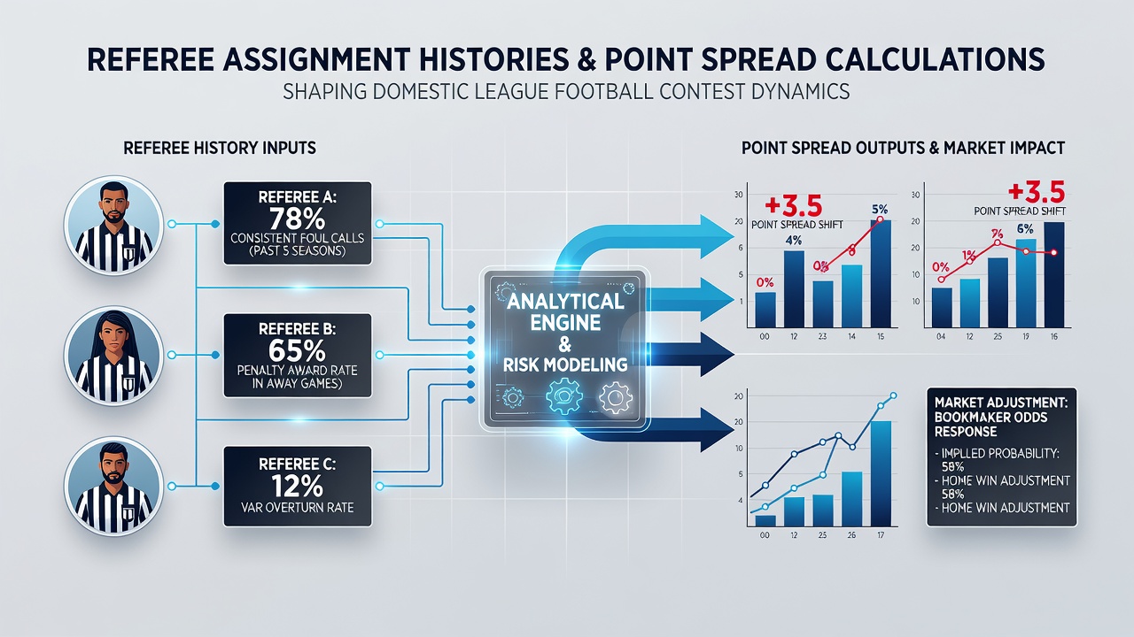Spreadsheet displaying referee statistics overlaid on upcoming domestic league fixtures for spread adjustments
